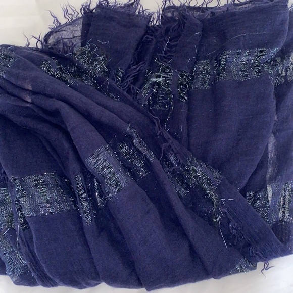 Navy Blue Glitzy Shimmering Sparkling Warm Whimsical Bohemian Scarf - Picture 14 of 17